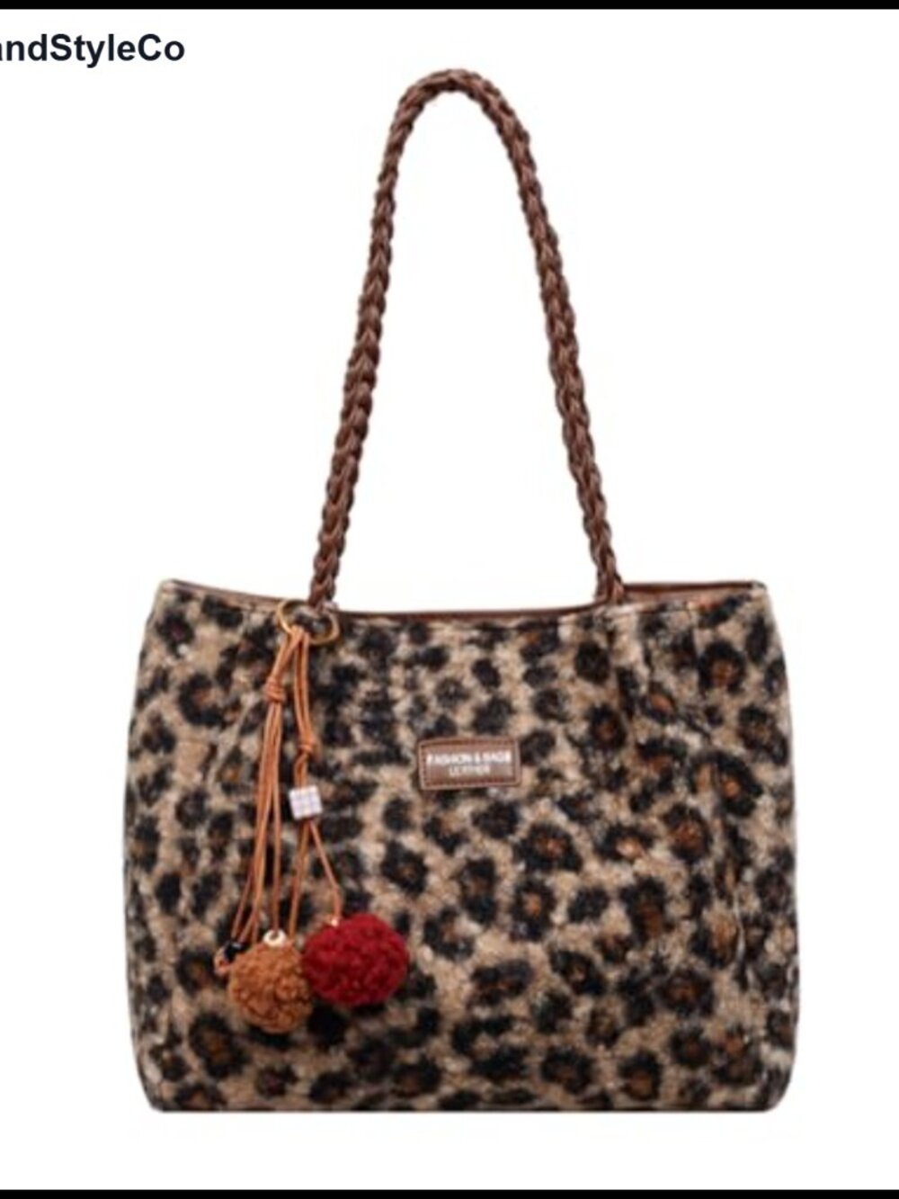 Faux Fur Leopard Print Tote Bag Fuzzy Furry Winter Handbag Shoulder Purse